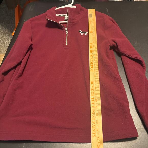 Victoria Secret Pink Women Maroon Dark Red Fleece 1/4 Zip Sweatshirt Size S - Picture 4 of 8